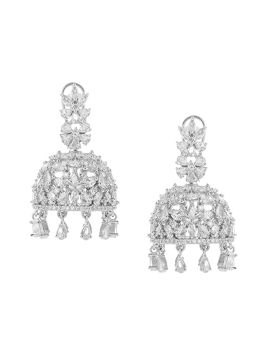 American Diamond Earrings for Women Rosegold Plated High Grade Authentic White AD Studded Jhumka/Jhumki Earrings for Women and Girls.