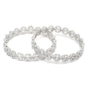 Rhodium-Plated Silver Toned White Floral American Diamond studded Bangles Jewellery Set for Girls and Women (Set Of 2) (2.8, Silver)