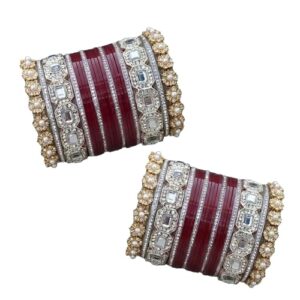 Bridal Chuda Bangle Set, Kundan-Style Accents, Stone Studded, Gold-Toned, Wedding Occasion, Bridal Accessories,