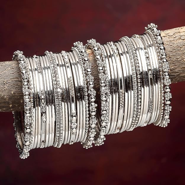 Silver Plated Oxidized Bracelet Bangles Set for Girls and Women - Image 2