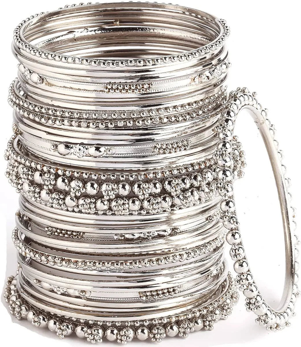 Silver Plated Oxidized Bracelet Bangles Set for Girls and Women
