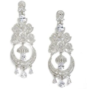 Floral Shaped American Diamond Dangle Chandelier Earring For Women And Girls