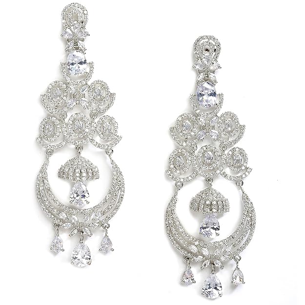 Floral Shaped American Diamond Dangle Chandelier Earring For Women And Girls