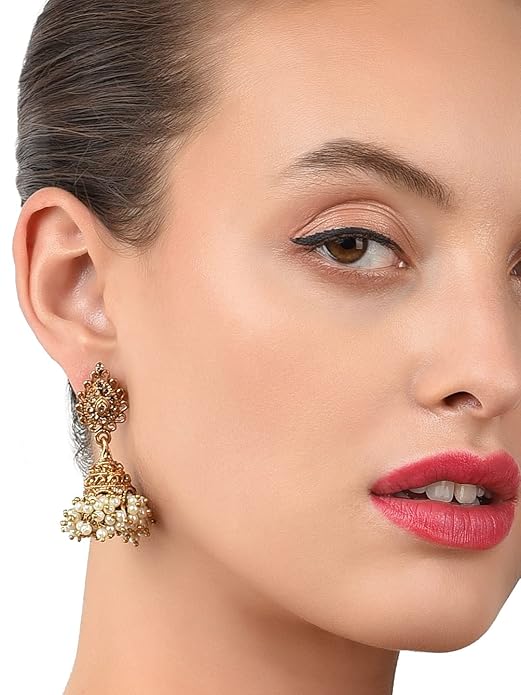 Antique Gold Tone Traditional Jhumki Earring For Women-ZPFK7450 - Image 4