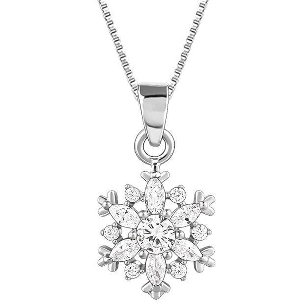 925 Silver Snowflake Necklace (Box Chain) | Gifts for Women & Girls | Authentic with Certificate & 6 Months Warranty