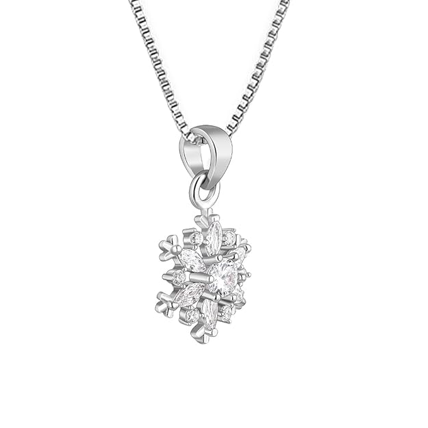 925 Silver Snowflake Necklace (Box Chain) | Gifts for Women & Girls | Authentic with Certificate & 6 Months Warranty - Image 2
