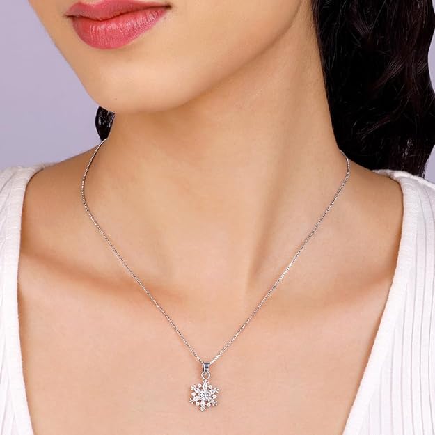 925 Silver Snowflake Necklace (Box Chain) | Gifts for Women & Girls | Authentic with Certificate & 6 Months Warranty - Image 4