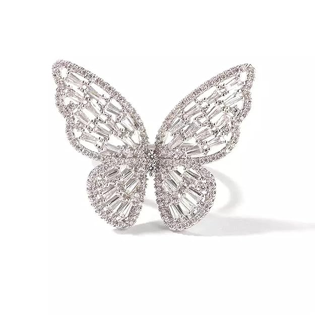 Butterfly Ring - Stainless Steel Silver AD Studded Adjustable Ring for Girls - Romantic Gift for Wife Girlfriend Promise - Image 4