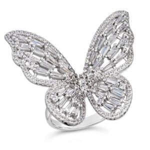 Butterfly Ring - Stainless Steel Silver AD Studded Adjustable Ring for Girls - Romantic Gift for Wife Girlfriend Promise