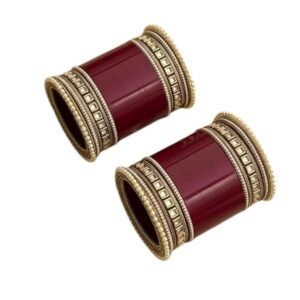 Traditional Maroon Bridal Chooda Set with Gold-Toned Kundan and Pearl Embellishments - Elegant Punjabi Wedding Bangle Set for Women