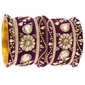 Royal Alloy Gold Plated Velvet Chuda Set for Women & Girls Studded With Zircon & Kundan Stone Bangle | Punjabi Traditional Chooda | Trendy Dulhan Chura | Bride Wedding Chuda Set - Set Of 10