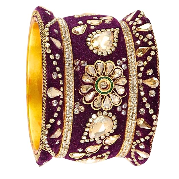 Royal Alloy Gold Plated Velvet Chuda Set for Women & Girls Studded With Zircon & Kundan Stone Bangle | Punjabi Traditional Chooda | Trendy Dulhan Chura | Bride Wedding Chuda Set - Set Of 10 - Image 2