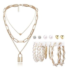 Gold Plated Necklace and Earrings Combo Jewellery Set for Girls and Women (Gold)